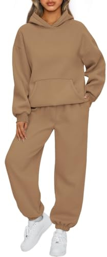 OLIPHEE Survetement Femme Ensemble Jogging Femme Ensemble Sport 2 Pièces Sweat à Capuche Polaire et Pantalon Jogging Tenue de Sport Survetement Hiver Automne Outfit Fitness Kaki M