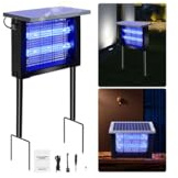 Lampe Anti Moustique Exterieur,Lampe Anti-Moustiques à Énergie Solaire,Lampe Anti Moustique Extérieur 2500V, Avec Batterie 3600mah,Rechargeable USB, Capteur Crépusculaire, Pour Terrasse, Balcon (Noir)