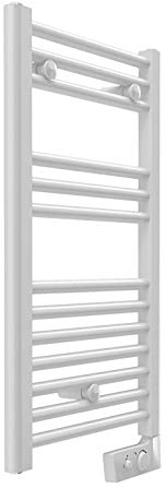 Cortina Scaldasalviette Elettrico, Termoarredo Bagno a 13 Barre con Termostato Analogico, Kit Fissaggio e Liquido Termoconvettore Precaricato, Bianco, 300W, 72 x 40 Centimetri