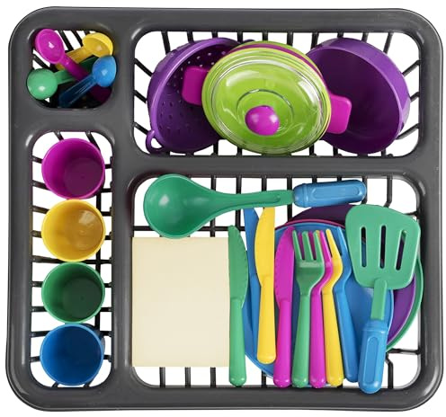 DIMROM Dishes for Mini Kitchen Set with 27 Pcs Items - Cute Pots and Pans Sets for Mini Kitchen, Colorful Dishes & Utensils Made from Sturdy & Lightweight Plastic