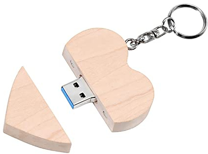 FeliSun Speicherstick USB Stick USB-Flash-Laufwerk Customized Holz Herz USB3.0 Flash Drive Pendrive High Speed Memory Stick Externe Speicher Fotografie Hochzeitsgeschenke (Light Color, 32GB)