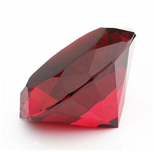 Rote Kristallglas-Dekoration in Diamantform, großer rubinroter Briefbeschwerer, 60 mm (Bitte identifizieren Sie unsere Marke YARR Store)