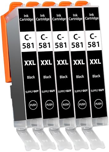 Supply Guy 581XXL Druckerpatronen Schwarz kompatibel mit Canon CLI-581 XXL Patronen passend für Pixma TS705 TS705a TS6350 TS6350a TS6351 TS6351a TS6300 TR8550 TS9550 Multipack 5 Tintenpatronen 581 XXL