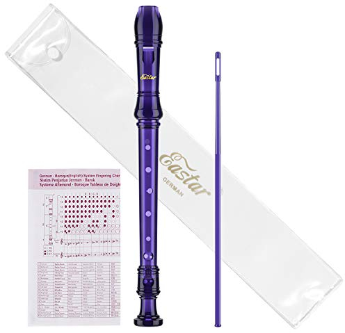 Eastar Sopran-Blockflöte für Anfänger, Kinder, deutsches C-Tasten-Blockflöteninstrument, ABS, 3-teilig, mit Reinigungsset, Baumwolltasche, Grifftabelle, Lila, ERS-1GPu