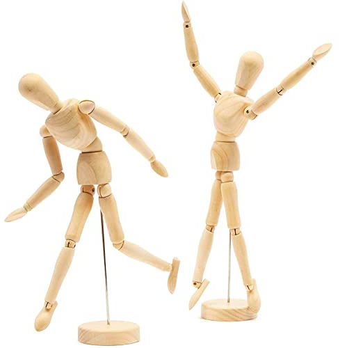 Bright Creations 2 Pack Posable Wooden Mannequin Figure for Drawing, Wood Human Model for Art (12 in)