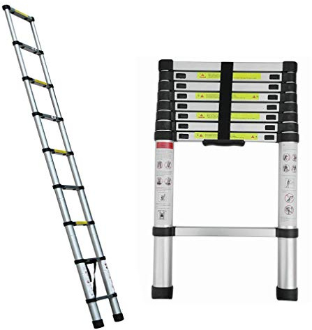 Teleskopleiter 2,6M mit Einzelne Segmente, zertifizierte Alu Verlängerungsleiter, 72cm bis 260cm anlegeleiter platzsparend 150kg Kapazität Einklappbare Mehrzweckleiter