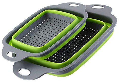 2er-Pack Küchensieb Sieb aus Silikon, faltbar, 22,9 cm und 27,9 cm faltbar, für Gemüse, zusammenklappbar, zum Abtropfen von Nudeln, Gemüse und Gemüse