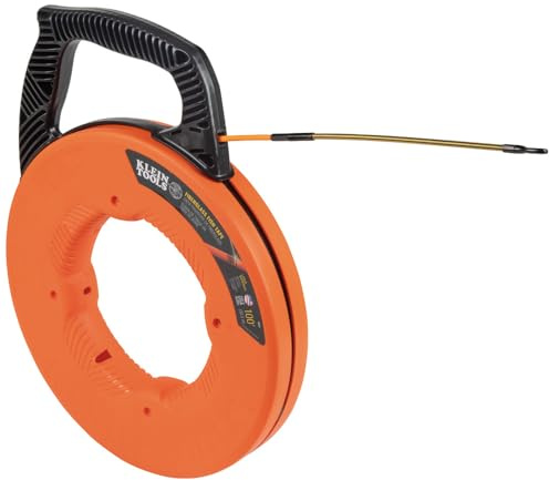 Klein Tools 56351 - Cinta pasacables eléctricos no conductora, extractor de alambre de fibra de vidrio con guía de acero, caja optimizada, 30,5 m x 0,5 cm