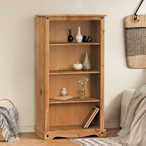 Corona Furniture Solid Wood Pine Medium Bookcase Wooden Open Shelving Unit Office Living Room Lounge Hallway Shelves Dresser Book Stand Mexican Style 150cm High 82cm Wide 29cm Deep