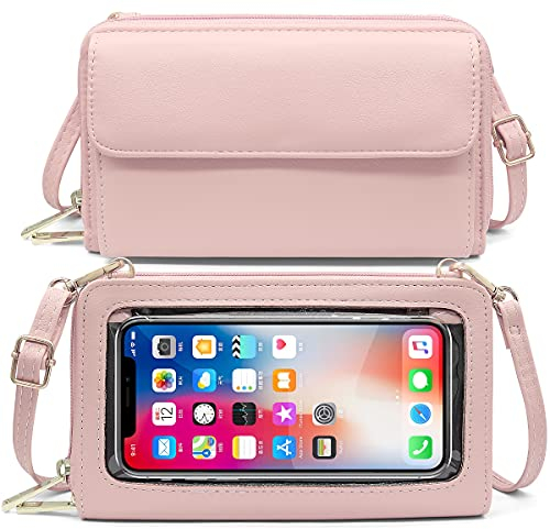 Handy Umhängetasche Damen Handtasche Touchscreen Handytasche mit Geldbörse zum Umhängen RFID Schutz Handy Geldbeutel Umhängetasche Damen Klein Crossbody Schultertasche Passt Handy unter 6,9 (Rosa)