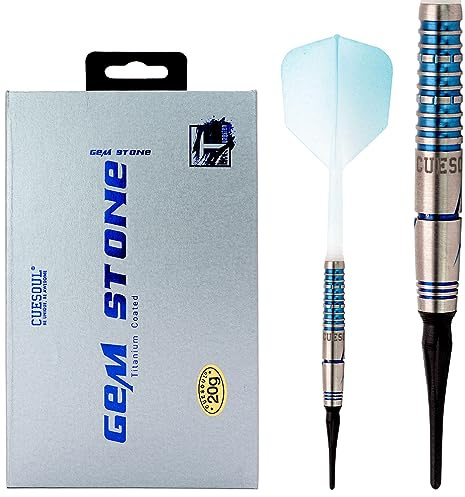 CUESOUL Green/PINK/Blue GEM Stone 19g/20g Soft Tip 90% Tungsten Dart Set mit Uniformity Titanium Coated und Gradient Color ROST Flights