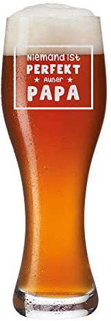 Leonardo Weißbierglas 500 ml mit Gravur - Hefeweizen, Weißbier, Pils - Geschenkidee für Vater, Dad - klassisches Weizenbierglas - Geburtstag, Vatertag - Bayern München - Motiv Niemand ist Perfekt