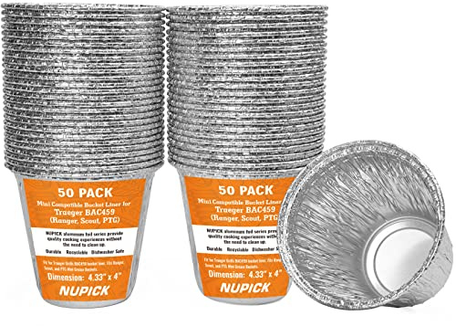 NUPICK 50-pack mini fett hink liner för Traeger Ranger, Scout, PTG, grill droppbricka för Traeger BAC459, 4,3 tum x 4 tum
