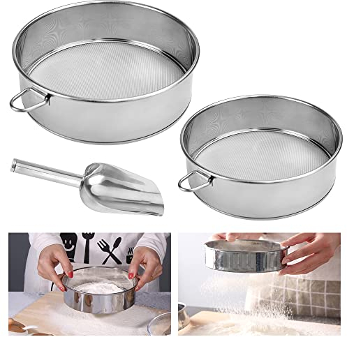 RECHCIGA 2Pz Tamizador de Harina Acero Inoxidable 15/20cm Tamices de Malla Tamizador de Harina Colador Tamizador de Harina Reposteria Tamizador Malla Fina Tamizador de Harina Manual para Reposteria