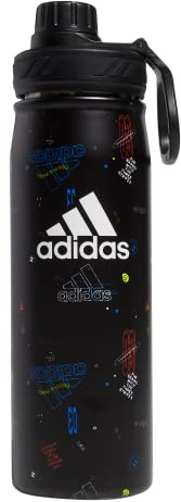 adidas 20 oz Stainless Steel Water Bottle, Insulated Double-Walled 18/8 Metal, Men, Women, Girls and Boys Water Bottles, Icon Brand Love Black/Black/White, 20 Ounces