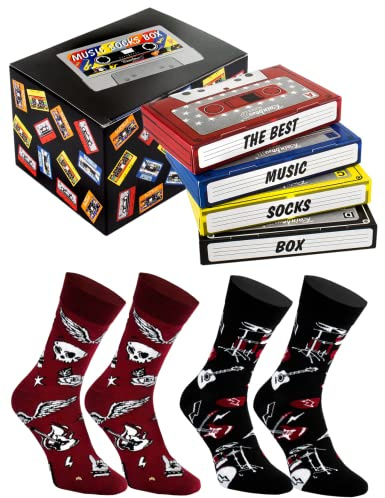 Rainbow Socks – Rock Socks Music Box – Musik-Socken In Einer Kassette – 2 Paar Als Geschenk Für Einen Rockmusik- Oder Heavy-Metal-Liebhaber, Rock’n’Roll– Ein Musik-Gadget Für Sie Und Ihn