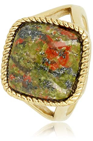 My Bendel - Siegelring Gold mit Unakite-Edelstein- Stylischer Ringe für Damen mit echtem Edelstein - Bleibt schön und Verfärbt nicht - Stapeln Ringe - mit Luxuriösen Geschenkverpackung