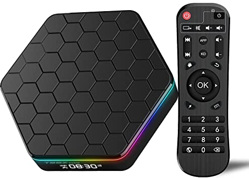 Android TV Box 12.0, Android Box 4GB RAM 32GB ROM H618 Quad Core Cortex-A53 CPU Unterstützung WiFi 6 5GHz+2.4GHz Dual-WiFi Bluetooth 5.0 LAN 100M Ethernet 3D 6K UHD/H.265 Smart Box