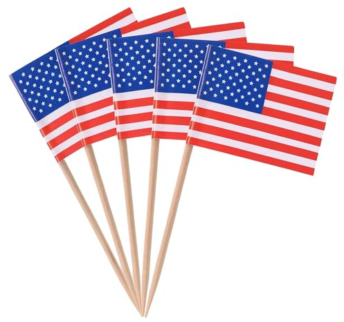 Trimming Shop USA Flag Cocktail Sticks - 50pcs American Flag Toothpick Picks for Cupcakes, Sandwiches, Cheese, Buffet Food, Party Decorations & Events