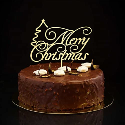Frohe Weihnachten Happy Birthday Kuchen Picks Happy New Year Eve Cupcake Topper für Party Hochzeit Essen Picks Kuchen Dekorationen Dekorative Elegant Rentier Geweih Xmas Tree Spiegel Gold Acryl