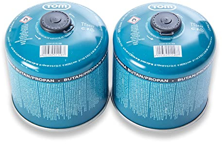 TOM Gaskartuschen 2x500 g – Butan-Propan Schraubkartuschen | Kartuschen mit Schraubgewinde für Campingkocher, Gaskocher, Outdoor, Camping und Garten – Butane Gas Kartusche