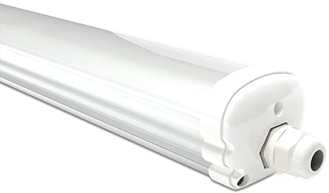 HOFTRONIC - Réglette LED étanche 150 cm IP65 - Avec connecteur à vis - 48W 5760 Lumen - 6500K Blanc froid - Connectable - Lampe pour cave, Garage et Bureau
