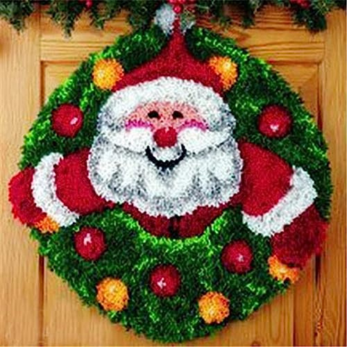 Raixleb Christmas Latch Hook Kits for Adults Pattern Printed Rug Making Kit | Everything Included Gift for Family Friends Latch Hook Rugs DIY Needlework Crafts for Home Sofa 20 X 20 inches Santa