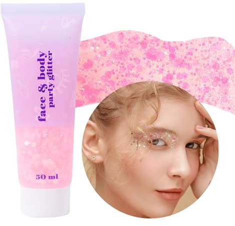 Prreal Body Glitter Gel 50ml, Face Glitters Body Gel Sequins | Shimmer Liquid Eyeshadow,Chunky Glitter for Hair Nails,Holographic Cosmetic Laser Powder Festival Glitter Makeup#Light Pink
