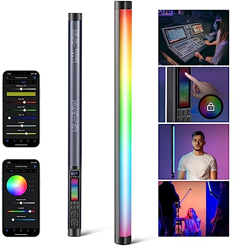NEEWER TL60 Tube Éclairage Vidéo RGB, Lampe Vidéo LED Portable RGBWW pour Photographie, Bâton Lumineux avec 2,4 G APP Contrôle/DMX, 7 Effets Pixels, 18 Scènes, 2500K-10000K TLCI98+, Batterie 3000mAh