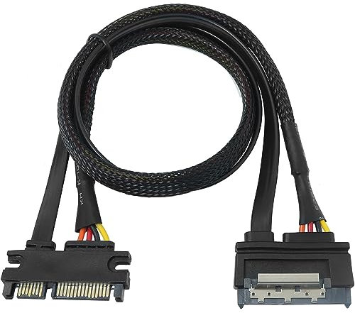 LUORNG - Cable de extensión de alimentación SATA (22 pines, 50 cm, 22 pines (7 + 15) macho a hembra, cable de extensión de datos y alimentación con pestillo de bloqueo para disco duro SSD
