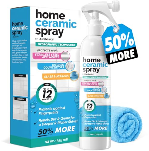 [12 Oz] Home Ceramic Coating Spray Kit - Shine, Seal & Protect Kitchen & Bath Surfaces - High Shine - Repels Stains & Grime Effortlessly - Use on Stainless Steel, Sinks, Countertops, Glass & More