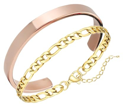 JJDreams Edelstahl Armreif Rosegold Damen Offener Maschette Armreif Breite 6MM Edelstahl Armkette Geschenk für Damen