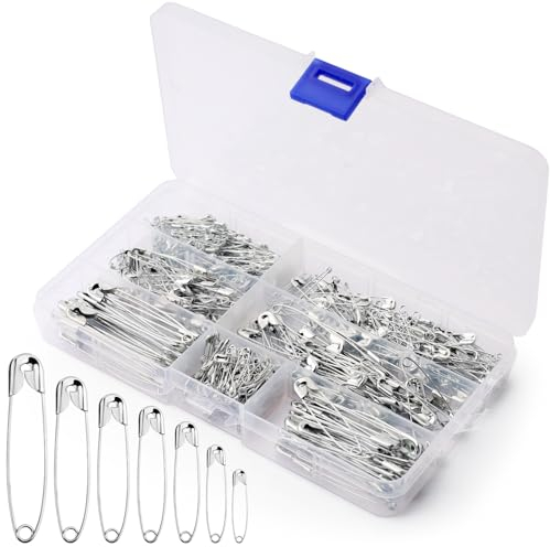 RAFIYU 450 Stück Sicherheitsnadeln,Kleidung Sicherheitsnadeln klein für Kunsthandwerk Nähen,Rostbeständig Haltbar Sicherheitsnadeln mit 7 Größen(18mm,22mm,27mm,30mm,38mm,45mm,55mm) Silber