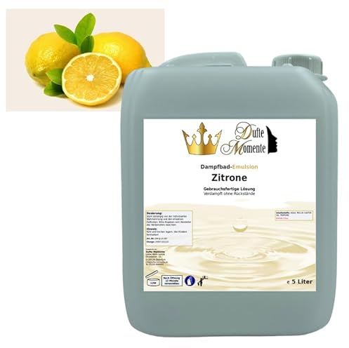 Dufte Momente | Dampfbad Emulsion 5 Liter Zitrone | geprüfte Qualität | mit naturreinen und natürlichen ätherischen Ölen | gebrauchsfertig | vegan und ohne Tierversuche