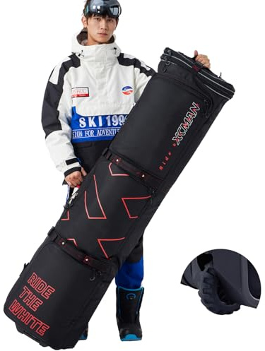 XCMAN Padded Snowboard Bag with Wheels- Snow Ski Bags for Air Travel Adjustable Length 61-70In Large Capacity with Water-Resistant Black