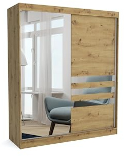 Brent - Kleiderschrank mit Spiegel Henry, 180cm Breit, Schlafzimmerschrank mit 1 Kleiderstange und Einlegeböden für Kleidung, Kleiderschrank Artisan Eiche