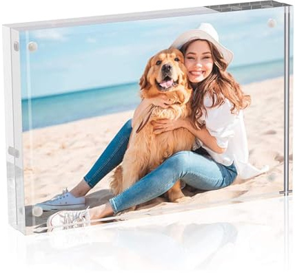Pasdrucn Picture Frames Acrylic Frames, Magnetic Acrylic Photo Frame, 2cm Thicker Lucite Frameless Clear Floating Frames, Double Sided Display Block (20x25cm)