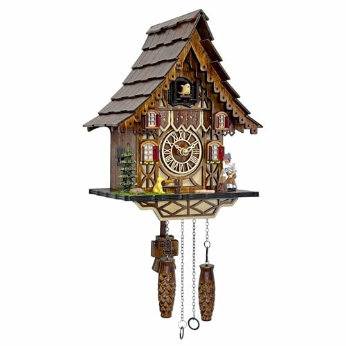 HUGE HAPPINESS Cuckoo Clock for Wall Art: 12 Melodies, Volume Control, Night Mode, Germany Style Black Forest Retro Traditional Handmade Wooden House Home Decor, Gifts for Family (8.75 X 23inch)