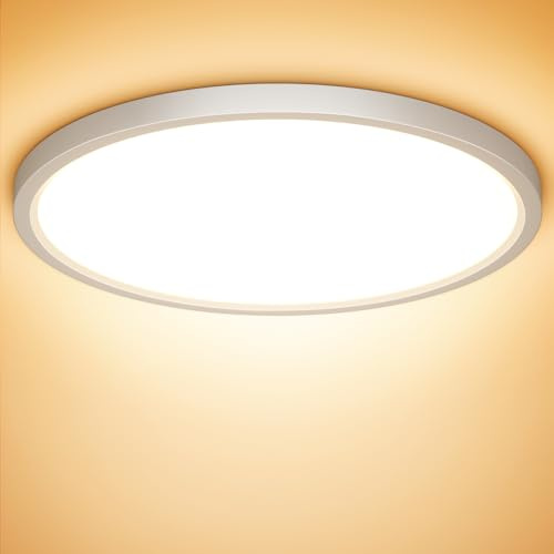 NIBSHOOM LED Deckenleuchte, 24W 2400LM Superschlanke Deckenlampe 3000K IP44 Wasserfest für Wohnzimmer Badezimmer Schlafzimmer Küche Flur Balkon, Rund und Flach Modern Led Lampen Ø300*H24mm, Warmweiß