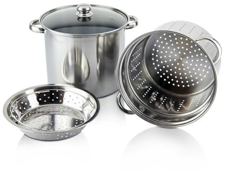 UGCER Ensemble de marmites à pâtes en Acier Inoxydable - Marmite Multi-Pots de 8 litres avec cuiseur Vapeur et Inserts pour pâtes, Lavable au Lave-Vaisselle pour la Cuisine