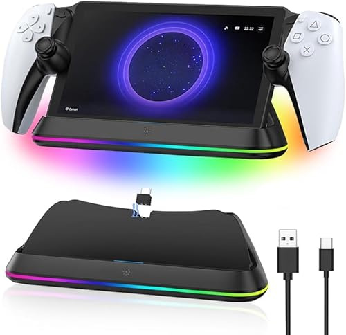 Base de Carga para PS Portal Remote Player, Cargador Magnético Tipo C para PS Portal, Soporte de Carga Portátil, Soporte de Carga para Playstation Portal Acessorios con Luces RGB (Negro)