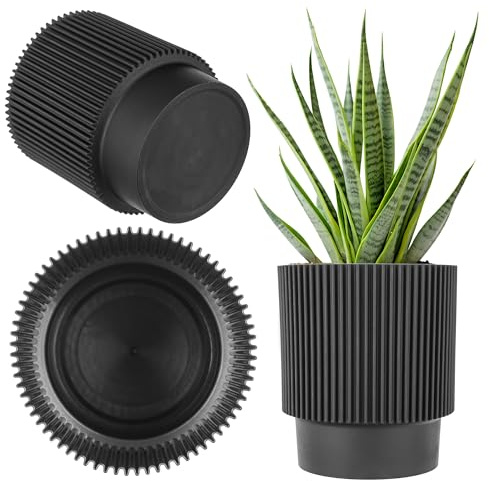 KADAX Dekorativer Blumentopf aus Kunststoff, Runder Pflanzentopf für Innen- und Außenbereich, Moderner Übertopf für Zimmerpflanzen (Schwarz, 15,5cm)