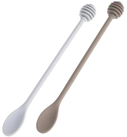 PHENOFICE Cucharas para Miel Silicona y Nylon Mango Largo, Agitador para Jarabe, Color Gris y Gris Oscuro, Apto para Cocina Doméstica, Pack 2 Unidades