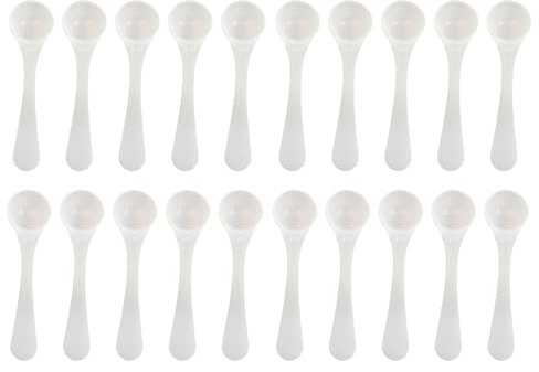 20 cucharas medidoras de 4 ml/2 g, cucharadita blanca, cuchara medidora para polvo, cuchara de té, ingredientes secos en polvo