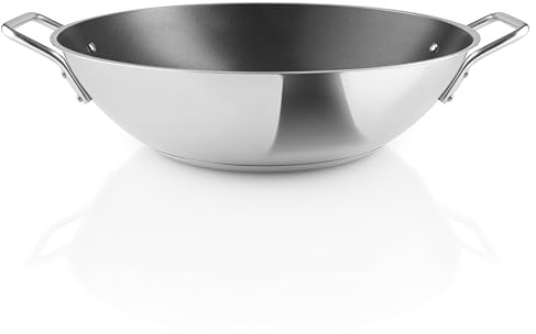 Eva Trio - Wok de acero inoxidable (5,0 L, 32 cm, revestimiento antiadherente, una herramienta versátil en la cocina, ideal para muchas técnicas de cocina)
