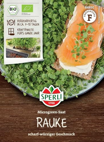 Sperli BIO Microgreen-Saat Rauke 84891 - Das perfekte Saatgut für ganzjährige scharf- würzige Rauke. Die in 7-10 Tagen verzehrfertige Microgreen- Saat.