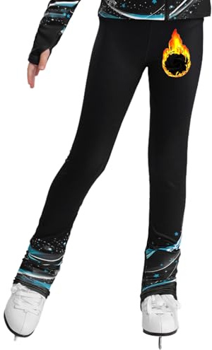 Kaerm Konståkningsbyxor, termobarn, flickor, fodrade träningsbyxor, hög midja, varma leggings, färgblock, lapptäcke, sportbyxor, stretch, Blå B, 158-164