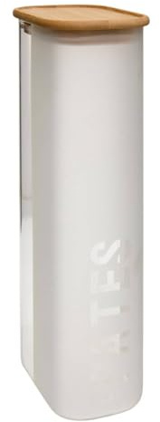 5Five - Boîte de Conservation GLASSY Transparent en Bambou et Verre Borosilicate - 2,25l - 13x9x30,8cm - Rangement Alimentaire, Accessoire Cuisine