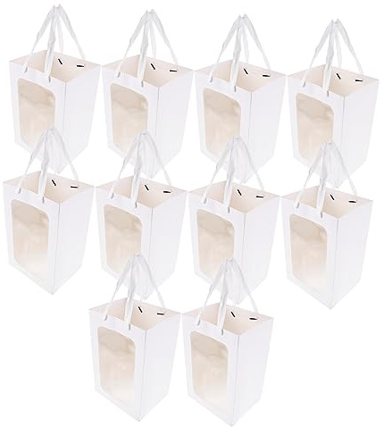 Anneome 10stücke Transparent Fenster Taschen Für Blumen Papiertragetaschen Mit Griffen Geschenkverpackung Für Hochzeiten Partys Und Besondere Anlässe