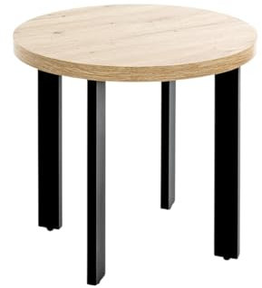 Beistelltisch >54465< Beistelltisch in Eiche und Schwarz, modernes Design aus MDF und pulverbeschichtetem Metall, Ø 50 cm, max. Belastbarkeit 25 kg, ideal für Ihr modernes Zuhause